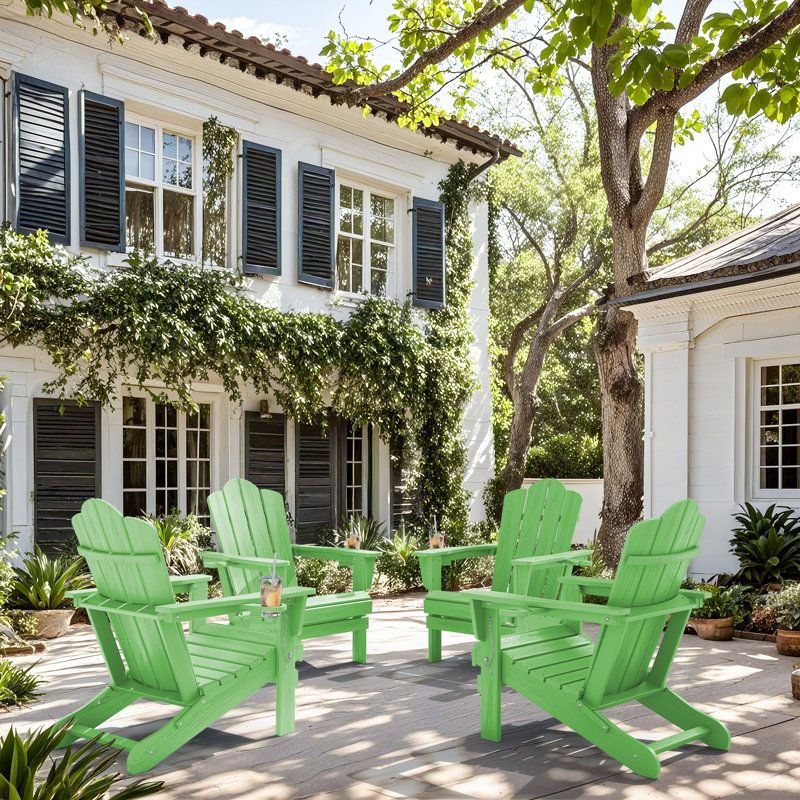 Ayanda HDPE Folding Adirondack Chair With Dual Cup Holder(Set Of 4), Light Green