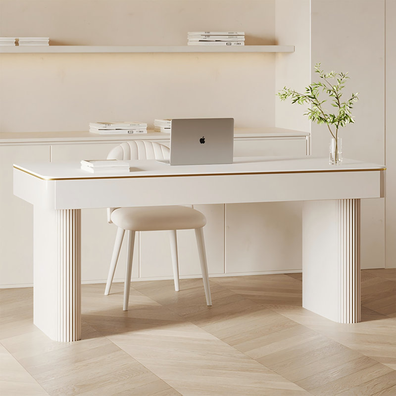 White rectangular Sintered Stone Desk,2-drawer, 29.53" H x 47.24" W x 21.65" D