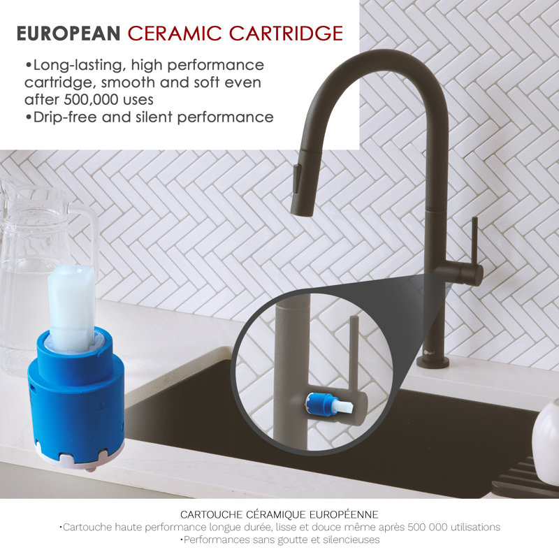 Catania Modern Single Handle Kitchen Faucet, Noir mat