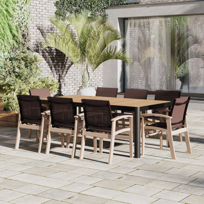 Ensemble repas en bois de teck massif 9 pièces Bahjat