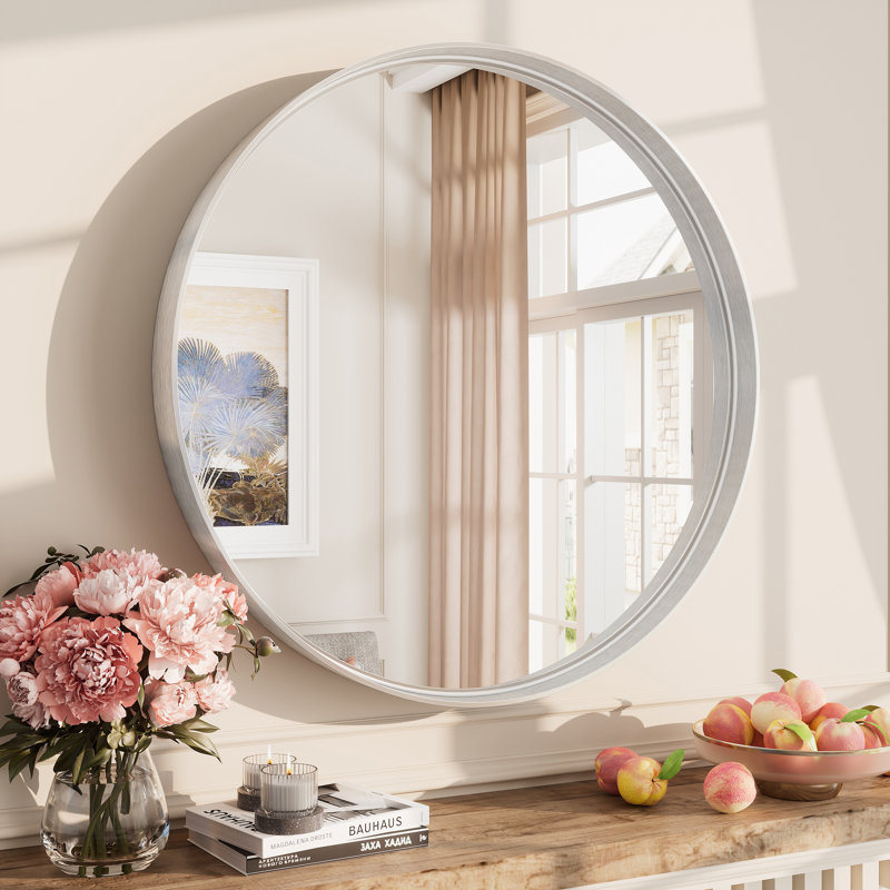 Miroir mural Aevar, 24 po x 24 po, Argent brossé