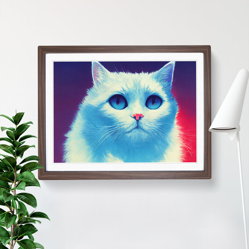 Unique Cat - Framed Print, 25cm H x 34cm W x 2cm D, Walnut Framed