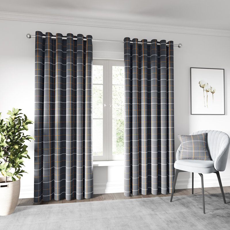 Harper Lined Eyelet Room Darkening Curtains, Charcoal/Ginger, Width 228 x Drop 183cm