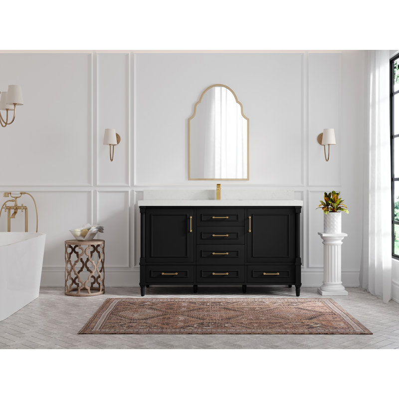 Ensemble de meuble-lavabo simple 60 po Aberdeen, Quartz de Carrare, Noir