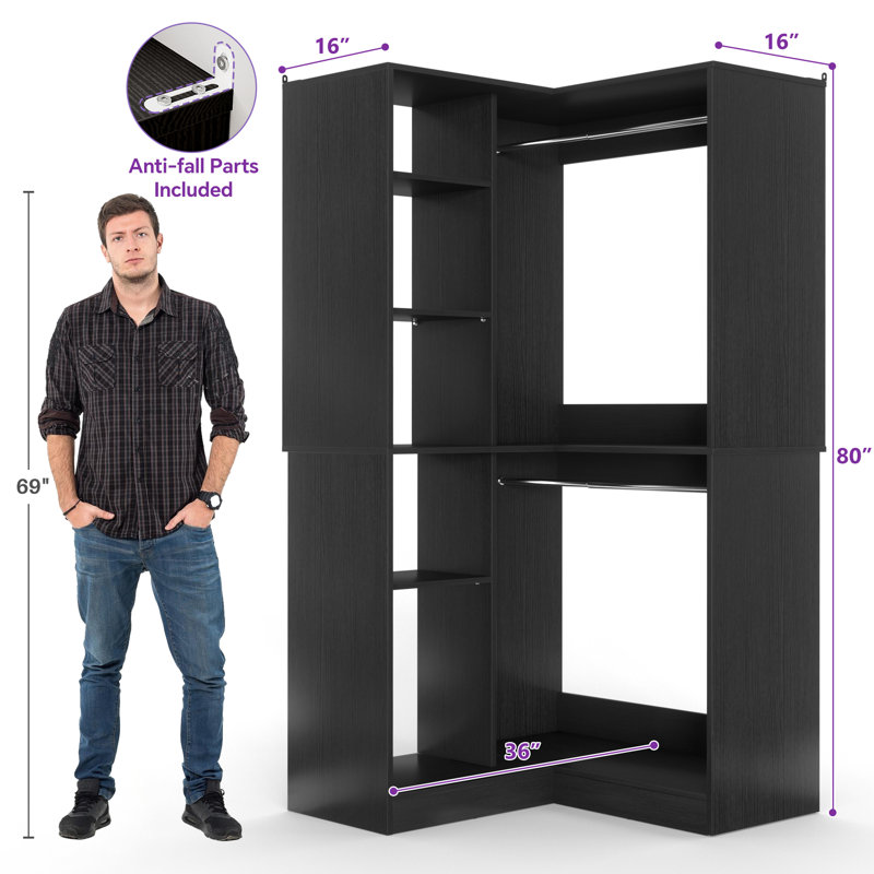 72"-108"Closet System With Drawers, Matte Black