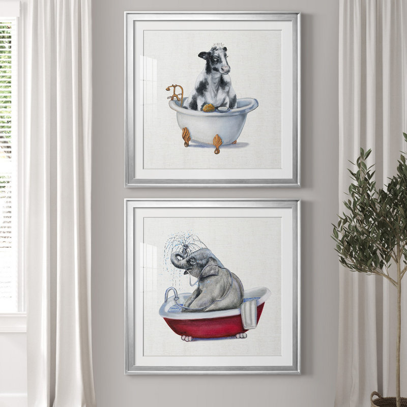«Bathing Beauty I», ensemble de 2 reproductions d'art encadrées, Blanc, H 30,5 po x l 61 po x P 1,5 po