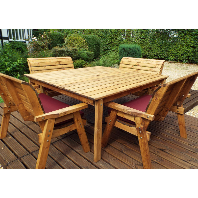 Franklin 8 - Person Wood Patio Dining Set with Square Table , Cushions Included, Burgundy