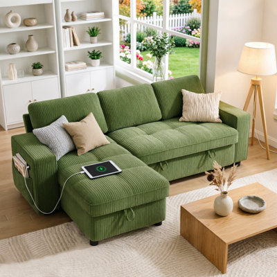 Canapé-lit modulaire de 81 po Mellissa, canapé-lit coulissant en L 3 en 1 avec ports USB / Type-C, dossier inclinable à 5 niveaux et méridienne de rangement