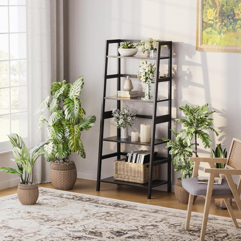 Étagère à 4 niveaux avec structure en bambou, support de rangement autoportant pour les livres, les plantes et la décoration intérieure, organisateur peu encombrant pour le salon, le bureau et la salle de bain