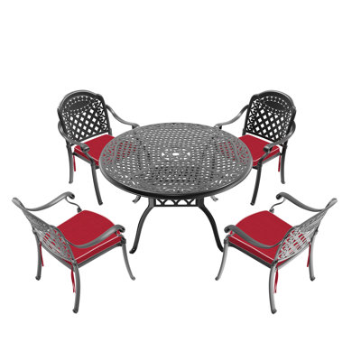 Black Patio Furniture In Cast Aluminum - Weather , With Ergonomic Cushions For 4 Stackable, Cozy And Resilient Seats