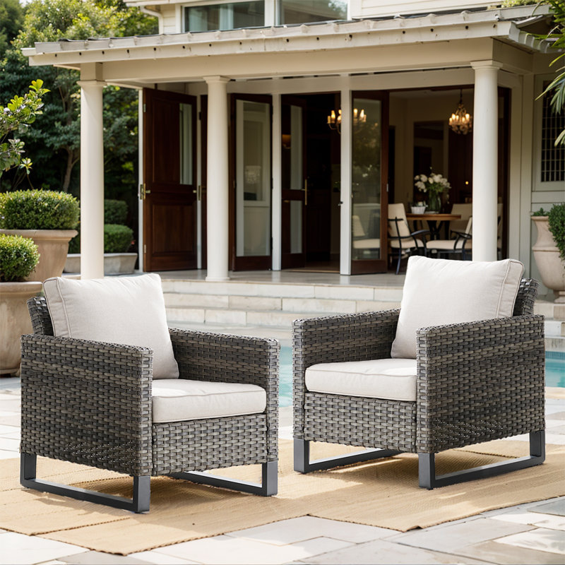 Chaise de patio avec coussins Nazime, Beige, Gris