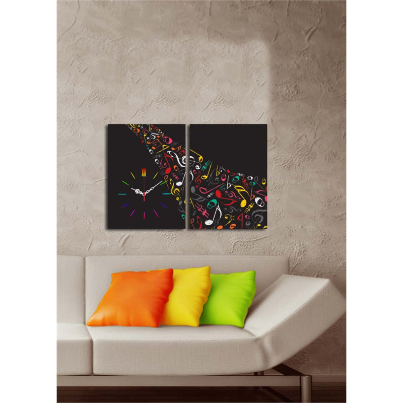Elegant Decorative Canvas Wall Clock (2 Pieces), 25.2 x 15.7 inches | 100% Suede Canvas with 100% Wooden Frame (Thickness: 1.2 inches) | Stylish Home Decor, Perfect for Living Room & Office Spaces, Unique Timepiece Design