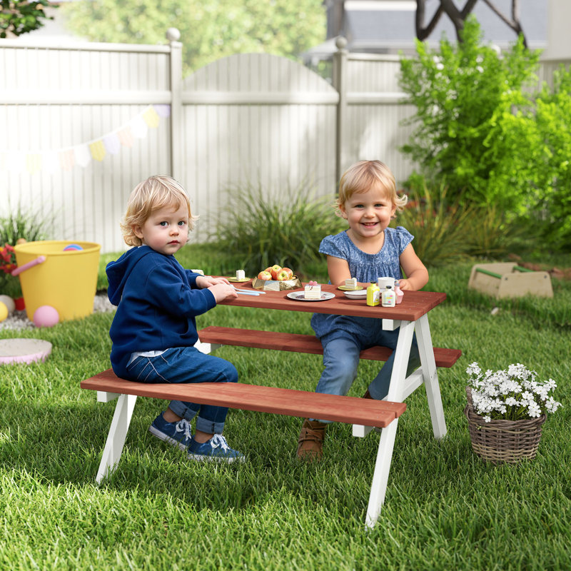 Outsunny Kids Picnic Table, Kids Garden Furniture Aged 3-8 Years Brown