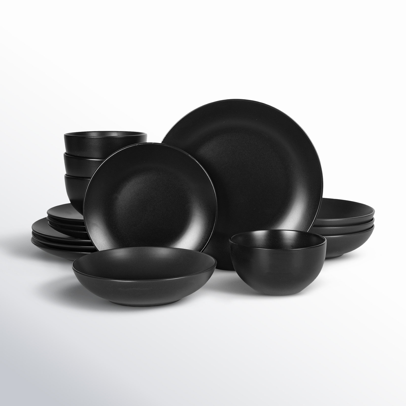 Gibson Home Queenslane 16 Piece Double Bowl Plates and Bowls Dinnerware Sets, Black