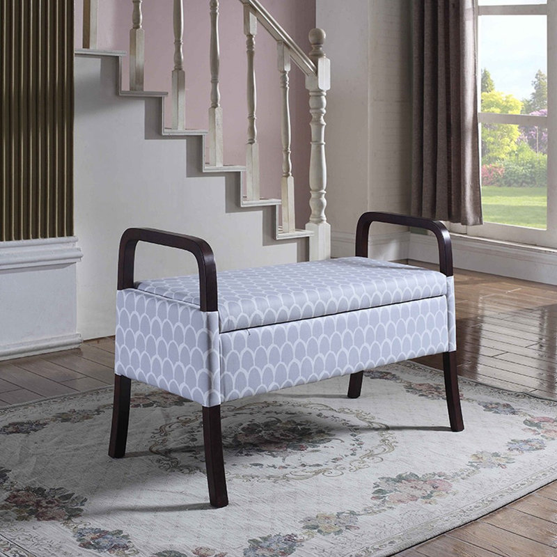 Banc de rangement à couvercle rabattable rembourré, Bleu, H 23,25 po x l 43,25 po x P 17,25 po