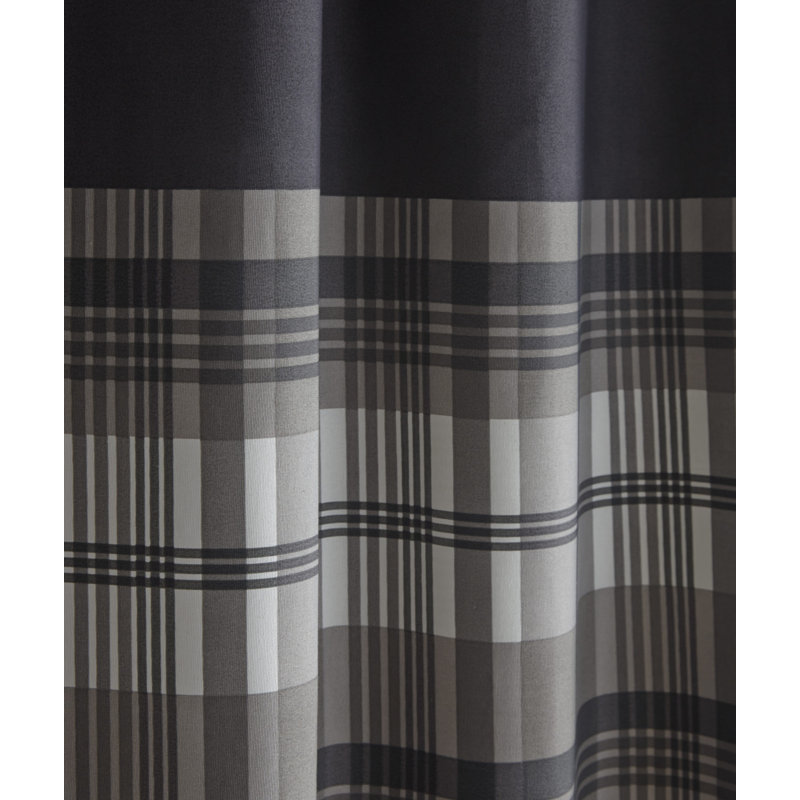 Earlton Orleans Curtains Check Striped Fully Lined Eyelet Ring Top Curtains, Charcoal, 229cm Width x 229cm Drop