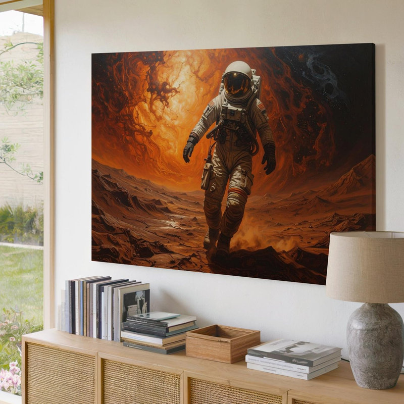 Art mural, toile astronaute sur une planète extraterrestre, H 9 po x l 12 po