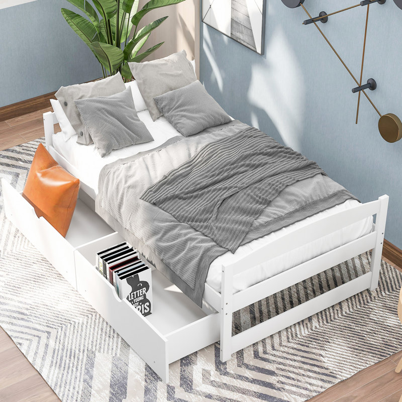 Lit simple espace avec tiroirs blancs - Matériaux de qualité de rangement de tiroir de fabrication