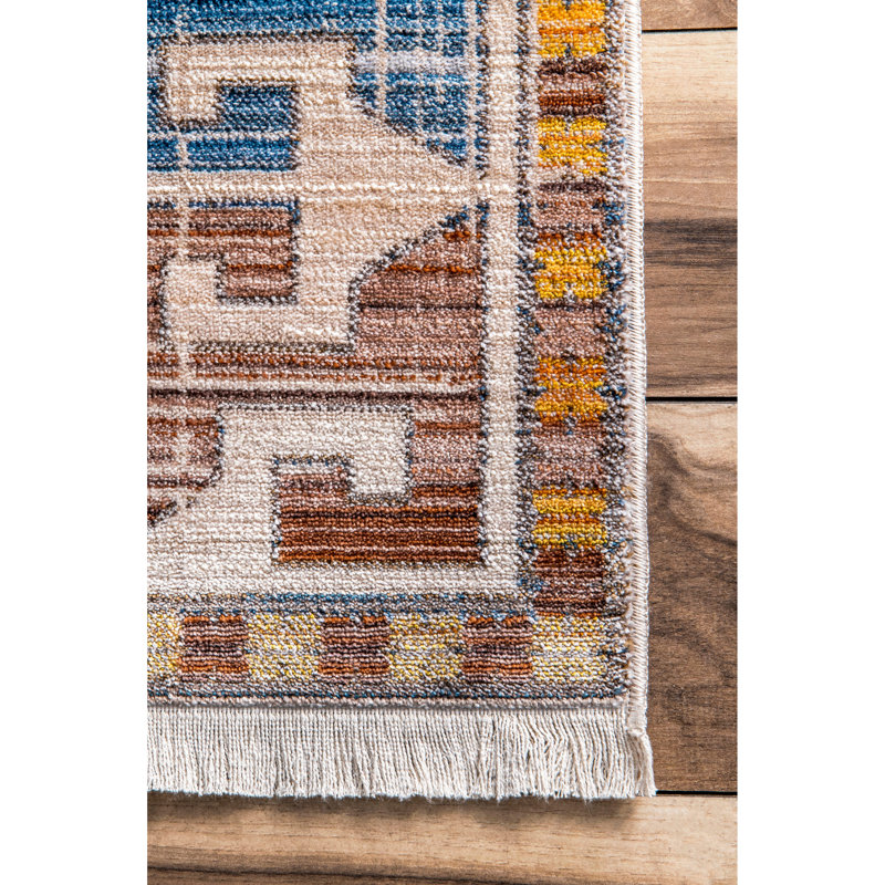 Carshalt Rust/Blue Area Rug, Rectangle 4' x 6'2"
