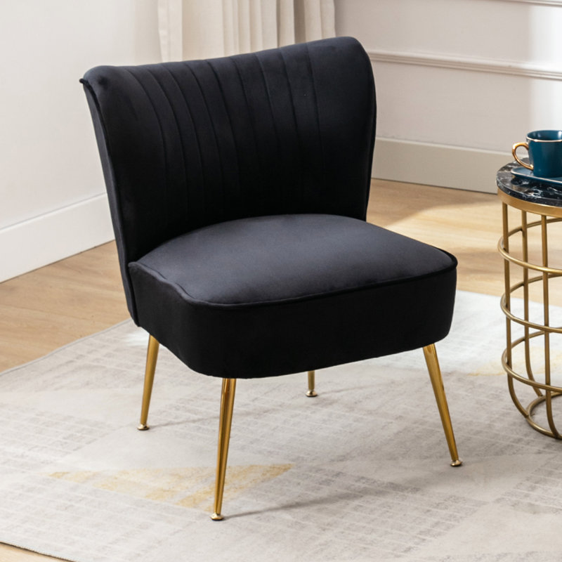 Allyna Modern Velvet Accent Chair Armchair with Metal Legs for Living Room/Bedroom, Black