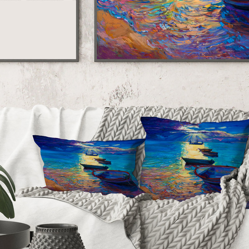 Housse de coussin rectangulaire et embarcations de pêche sur l'eau avec Dark Sky II