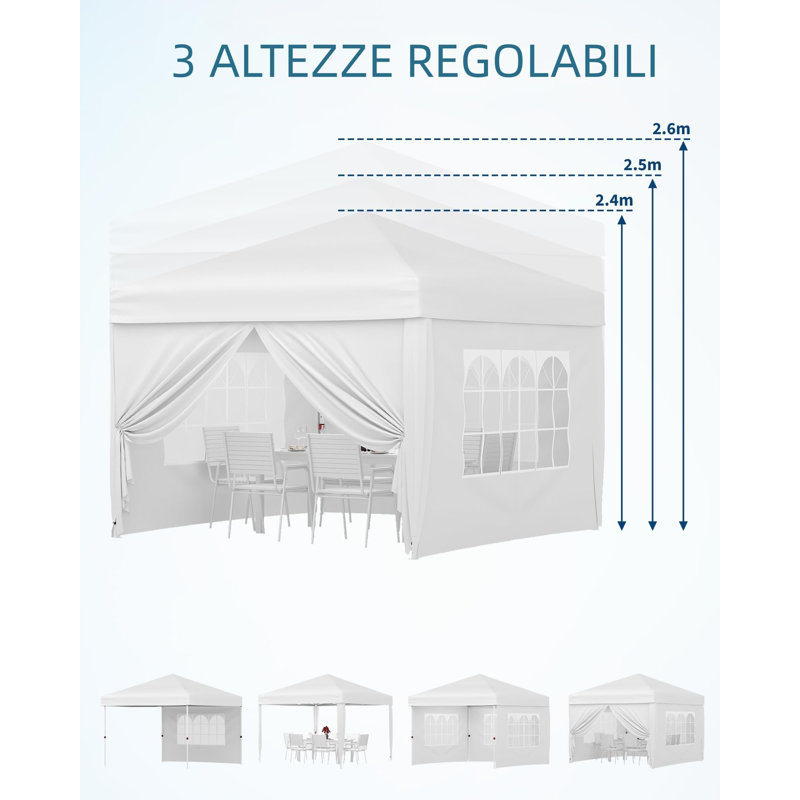 Pop Up Folding Gazebo 3x3m, Waterproof with UV Protection 50+, Height Adjustable, Stable Steel Frame, 4 Side Panels, Pegs, Ropes, Sandbags & Carrying Bag, Garden Patio Camping Party Tent