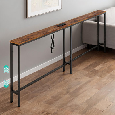 78.7" Extra Long Adjustable Narrow Sofa Console Table with Power Outlets - Behind Couch Table with Charging Station for Entryway, Hallway & Living Room - Slim Space-Saving Design - Color: Rustic Brown