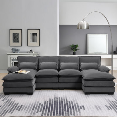 109.8*55.9"" Modern U-Shaped Sectional Sofa With Waist Pillows,6-Seat Upholstered Symmetrical Sofa Furniture,Sleeper Sofa Couch With Chaise Lounge For -  Latitude Run®, 323858A86E8141FFBA155AF21841812C