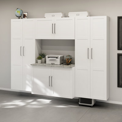 Garage Core 2 Shallow Tall Cabinets,Base Cabinets, Doors, And Top In White