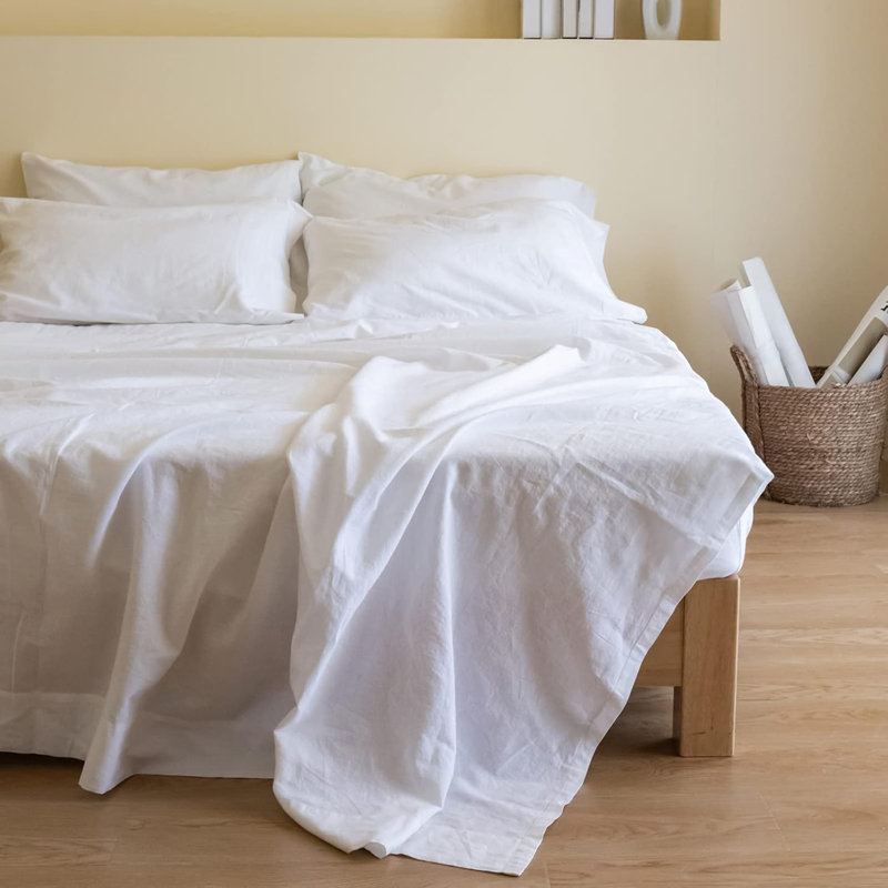 Ensemble de draps de couleur unie - 6 pièces, 4 taies d'oreiller, 1 drap-housse, 1 drap plat, Blanc