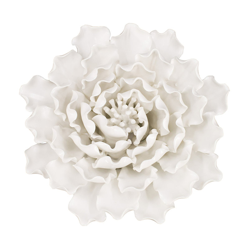 Ornement de fleur en céramique crème - Art décoratif fascinant fait à la main pour murs, H 2,83 po x l 7,52 po x P 7,09 po