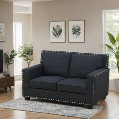 57" Modern Loveseat Sofa With Nailhead Trim And Square Arms