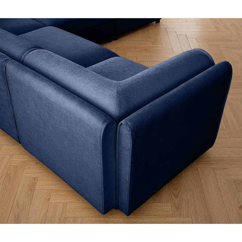 Upholstered Modular Sofa With Storage Seats, Blue, 27.9" H x 75.5" W x 37.4" D