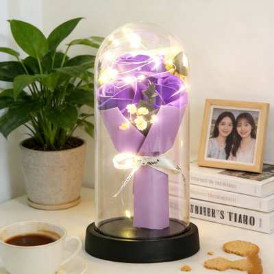 Cadeau pour la Saint-Valentin - Rose pour la galaxie éternelle illuminant la rose dans un dôme en verre, veilleuse romantique et décor pour maman, épouse, petite amie - Anniversaire, anniversaire, cadeau de Noël pour femme