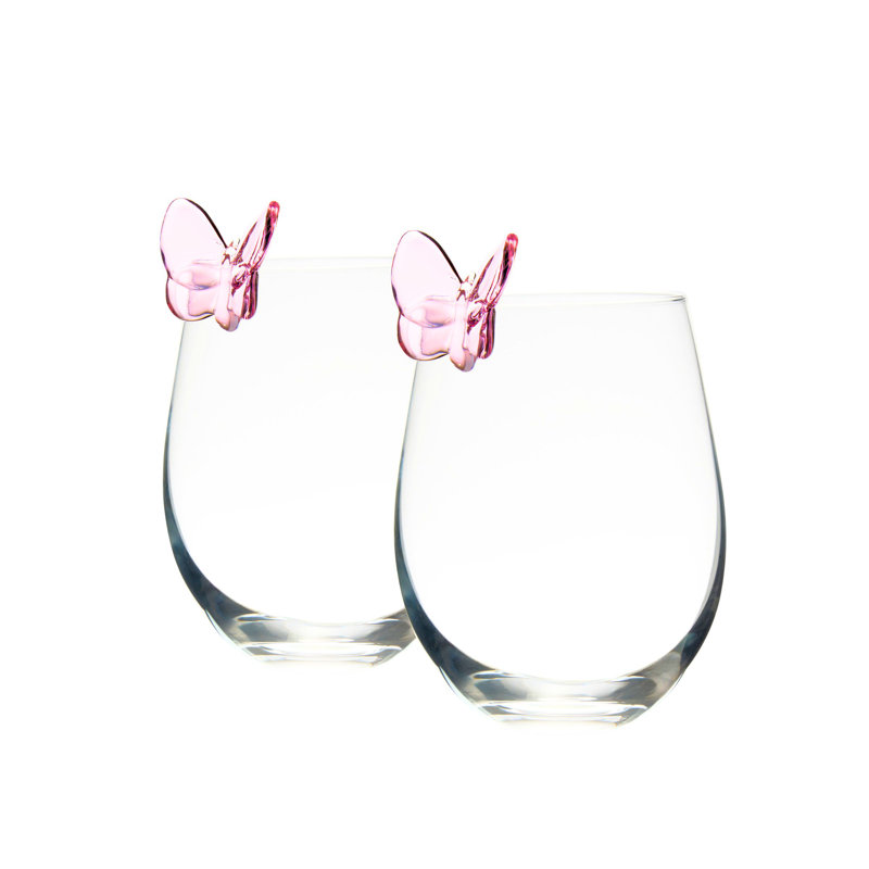 Vin sans pied Butterfly, Rose / transparent