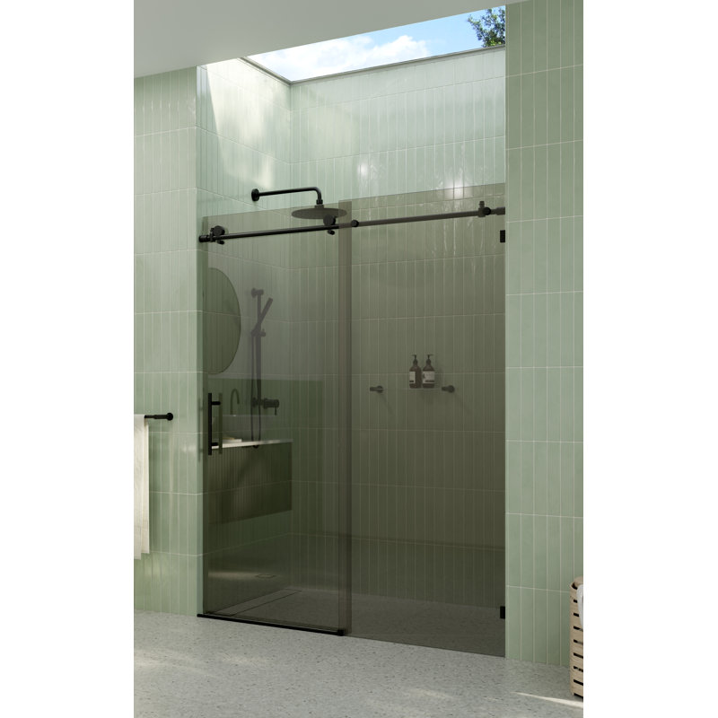 Equinox 56 - 60 in. x 60 in. Fully Frameless Gray Tinted Sliding Bathtub Door, Matte Black