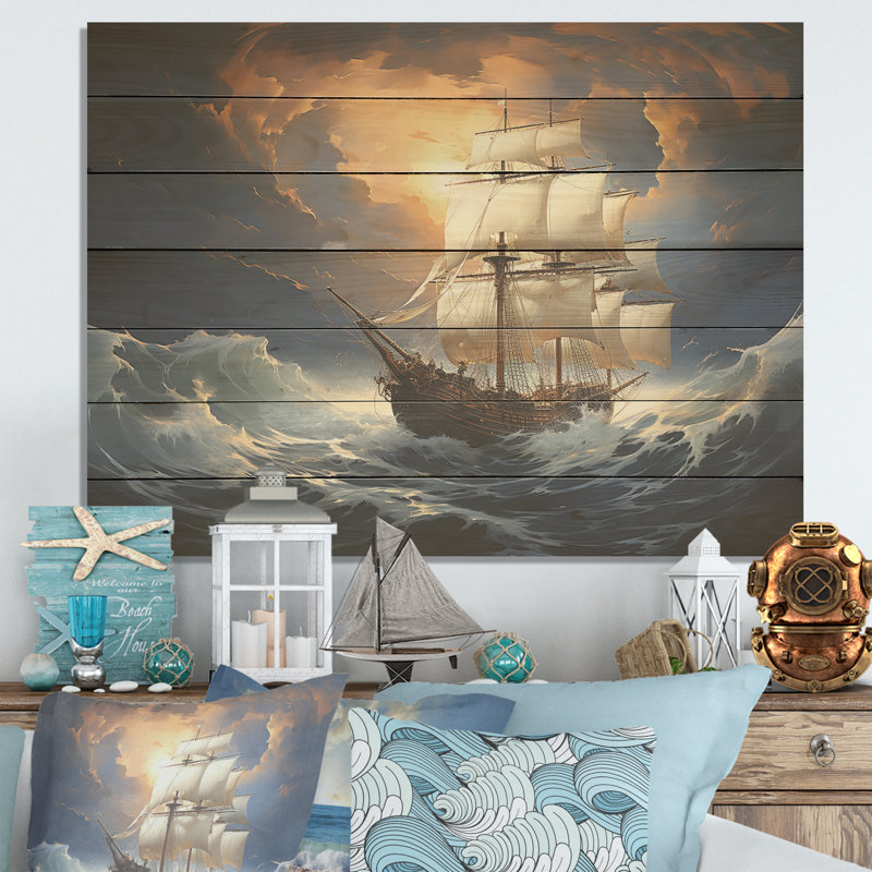 «Pirate Boat Carabian Legacy II - Pirate sur bois», H 10 po x l 20 po
