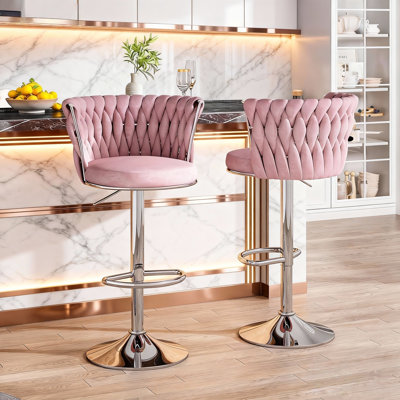 Velvet Bar Stools Set Of 2, Swivel Barstool Upholstered Counter Bar Chairs, Counter Height Barstools Adjustable Kitchen Island Chairs