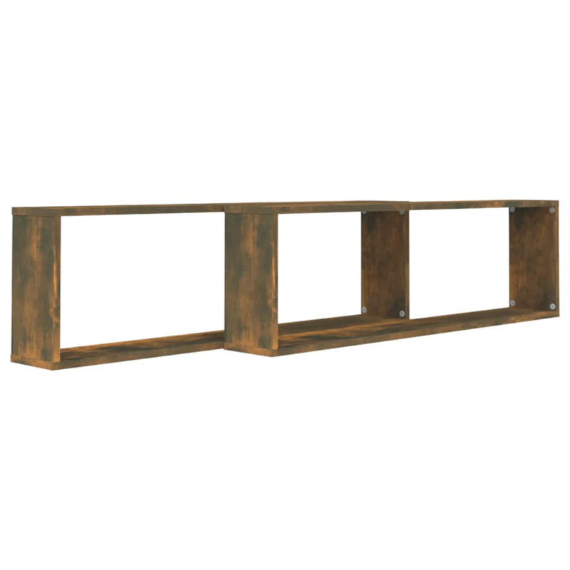 Wall Cube Shelves 2 Pcs Engineered Wood, 11.80" H x 59.40" W x 5.90" D, Smoked Oak
