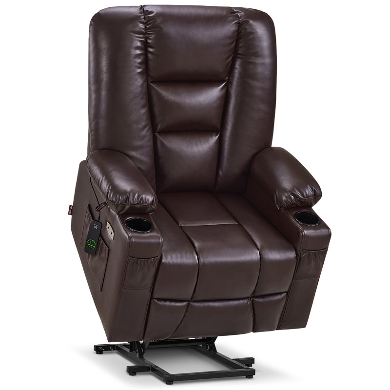 Power Lift Recliner Chair with Massage and Heat, Faux Leather, Brown