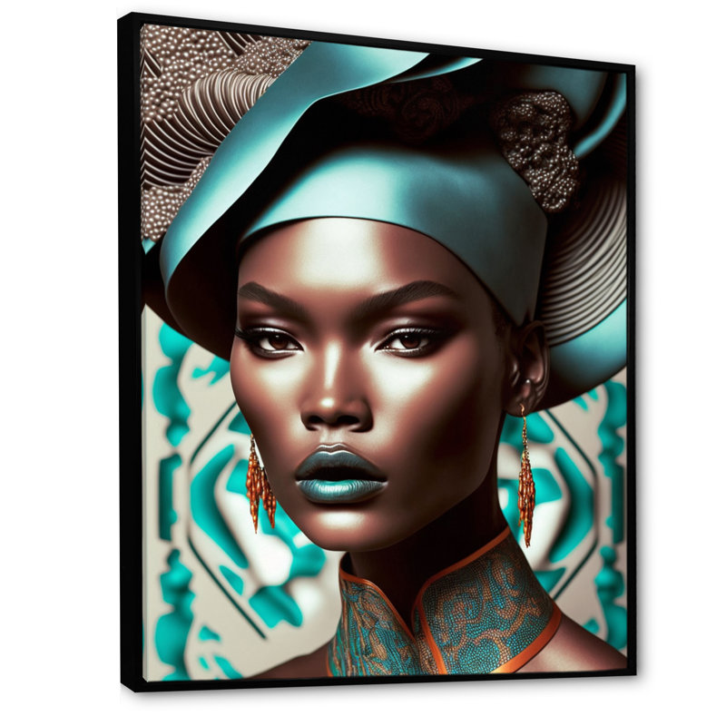 Exquiste, femme africaine, conception X - reproduction sur toile, H 20 po x l 12 po x P 1 po, Cadre flottant noir