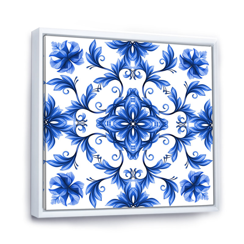 Abstrait floral - reproduction sur toile, H 36 po x l 36 po x P 1,5 po, Cadre flottant blanc