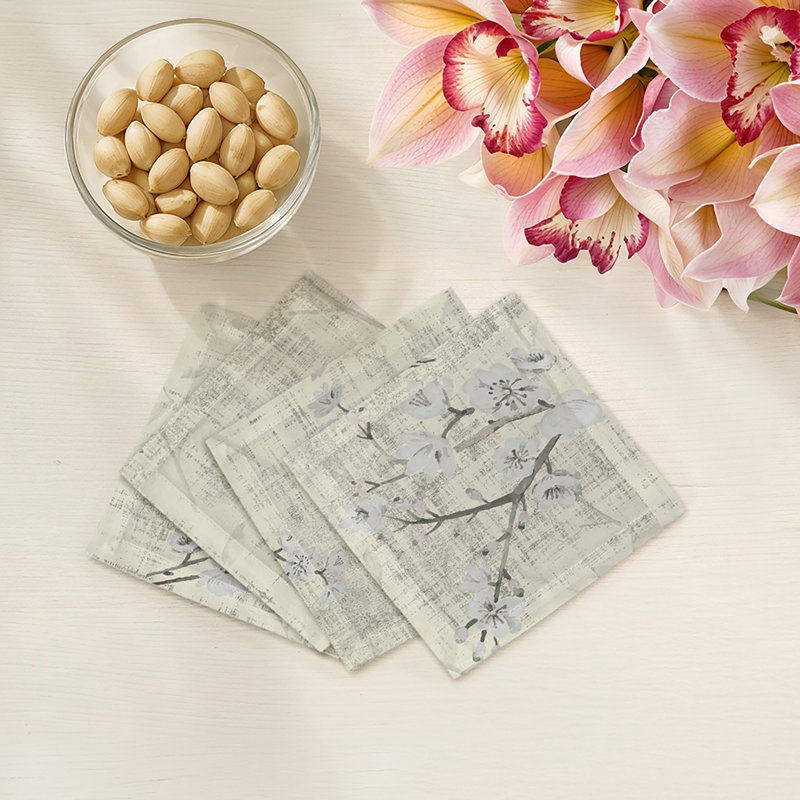 Blossom Fantasia Cotton Sateen Cocktail Napkins, Ivory