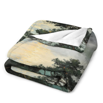 Misty Lake Sunrise Luxury Flannel Throw Blanket, Soft Warm Fuzzy Blanket for Living Room Sofa Bed Home Decor