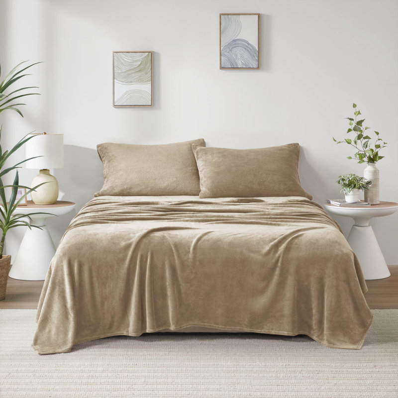 Ensemble de 4 draps pour grand lit taupe - 100% doux et confortable brossé des deux côtés avec 2 taies d'oreiller élastiques