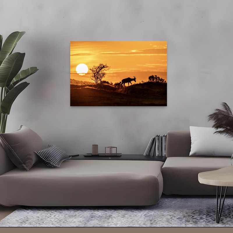 Golden Antelope Sunset, art dramatique paisible, paysage animal tranquille, 32" H x 48" W