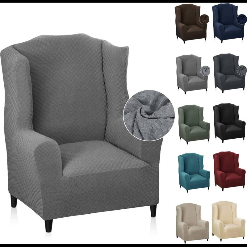 Polyester Box Cushion Wingback Slipcover, Light Gray Polyester