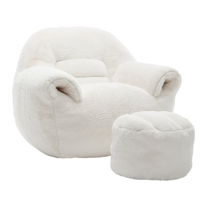 Bean Bag Chair, White Faux Fur