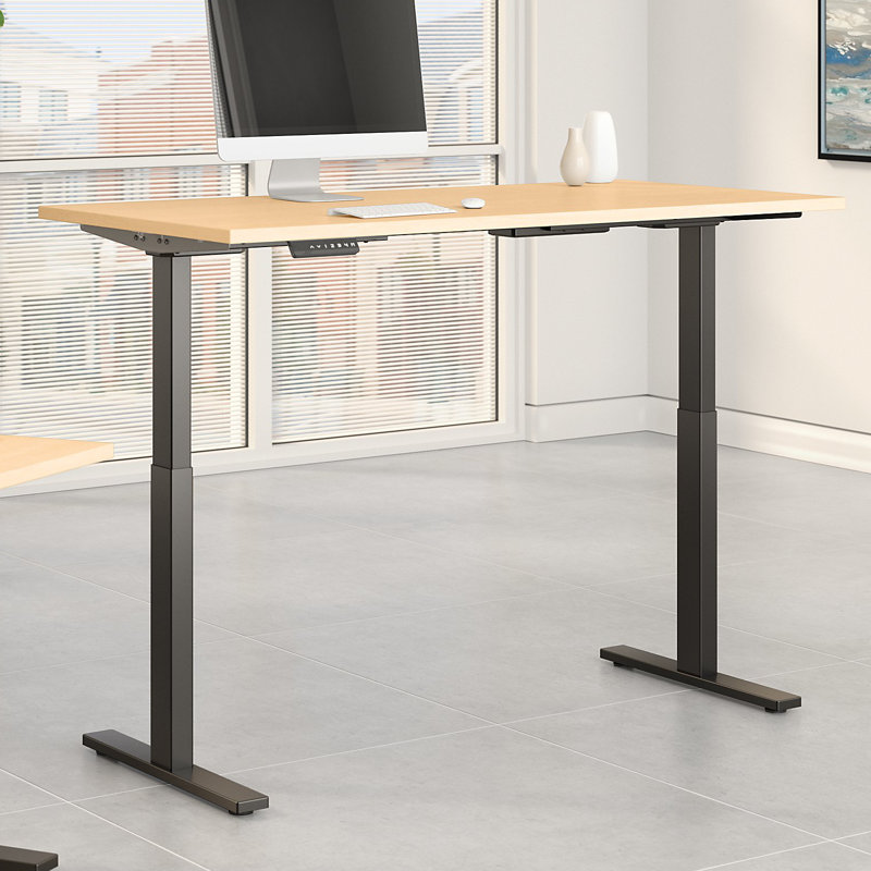 Adjustable Metal Base Standing Desk, 47.68" H x 47.59" W x 23.62" D, Natural Maple/Black