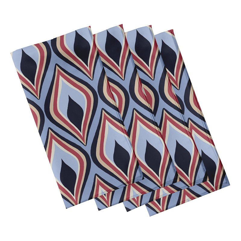 Cluny Polyester Geometric Square Napkin, Navy